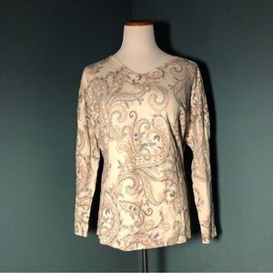 J. Jill V-Neck Sweater with Cream and Blue Paisley